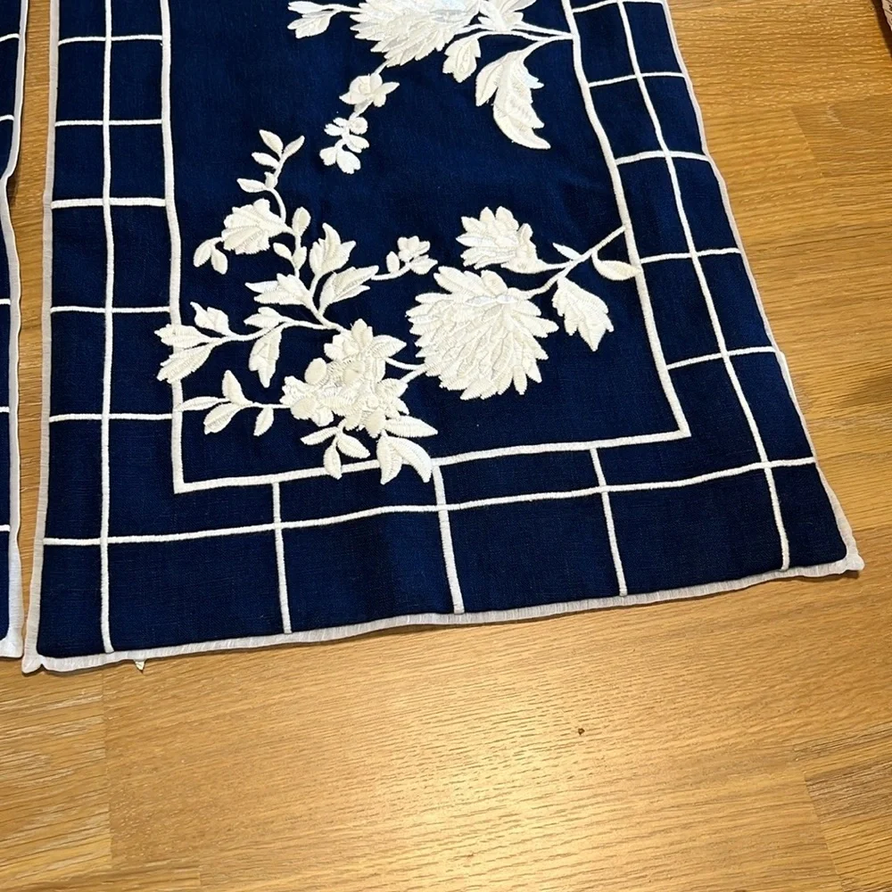 2 pcs Ralph Lauren Navy Blue Floral Embroidered decoration Pillow cover New